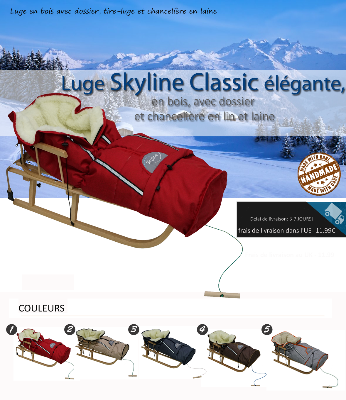 Luge Luge Bebe Luge En Bois Avec Dossier Tire Luge Et Chanceliere En Laine Ebay